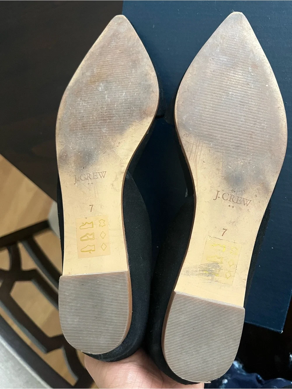 J. Crew Black Pointed-Toe Suede D’Orsay Flats Size 7